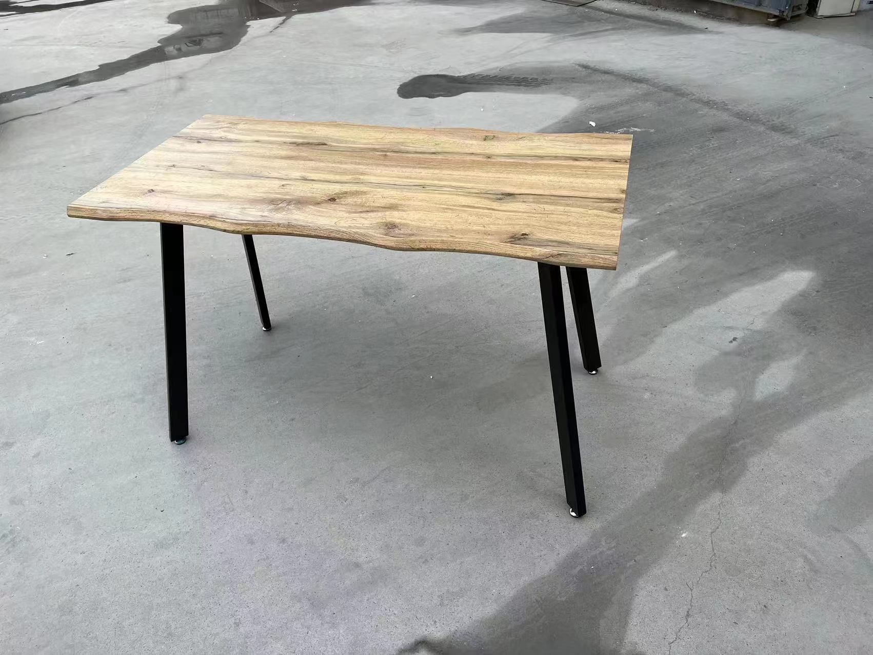 Muebles de restaurante baratos, mesas de comedor de madera de estilo rústico, mesa de comedor con patas de metal negro