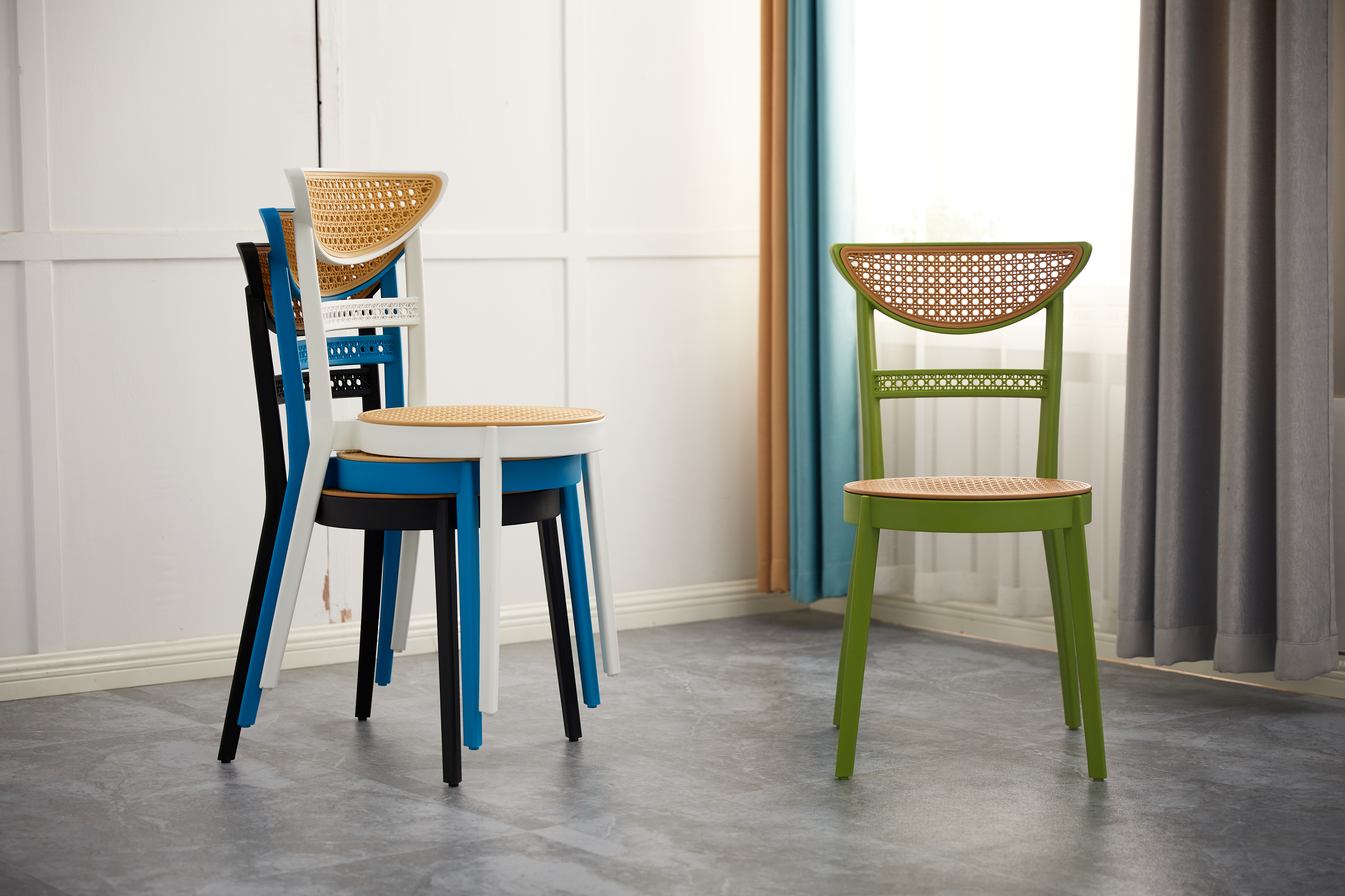 Muebles de jardín de alta calidad, sillas apilables de plástico PP para jardín, Hotel, banquete, evento, silla de comedor de ratán 