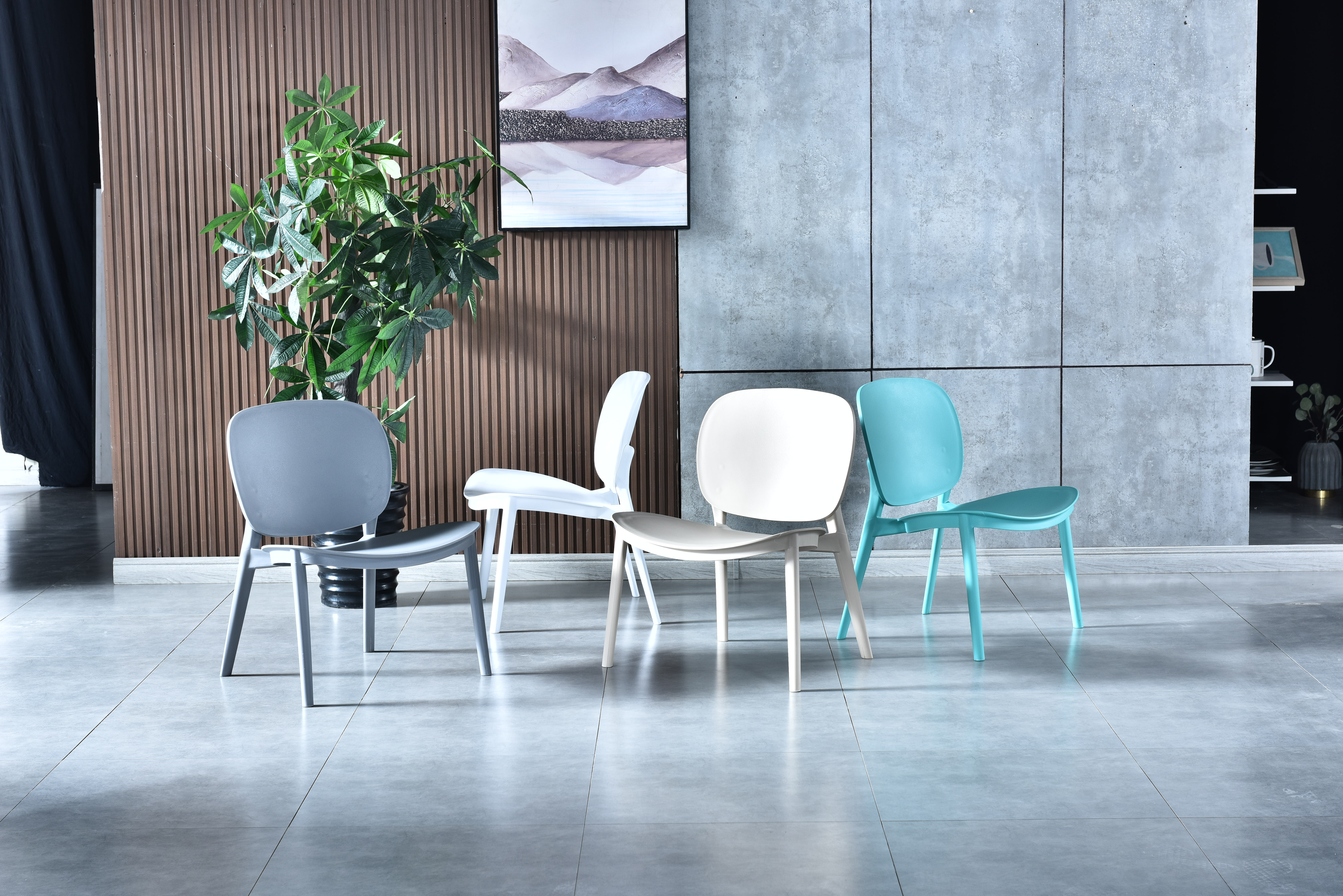 Sillas de café ahorradoras de espacio de mediados de siglo de alta calidad, silla de comedor de plástico para restaurante, sillón de concha
