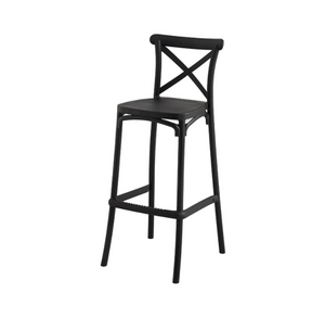 Sillas de comedor apilables de plástico para exteriores, nuevo diseño moderno, silla de Bar de resina, taburete alto, silla de comedor con respaldo cruzado