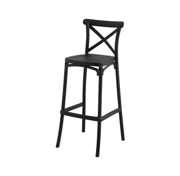 Sillas de comedor apilables de plástico para exteriores, nuevo diseño moderno, silla de Bar de resina, taburete alto, silla de comedor con respaldo cruzado