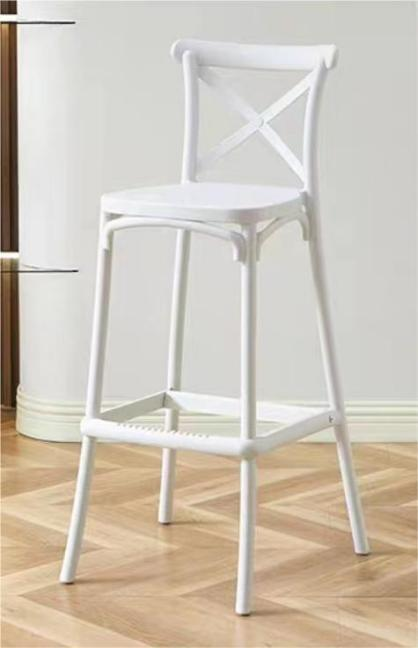 Sillas de comedor apilables de plástico para exteriores, nuevo diseño moderno, silla de Bar de resina, taburete alto, silla de comedor con respaldo cruzado
