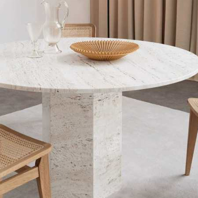 Mesa de centro redonda de mármol moderno de travertino natural de lujo