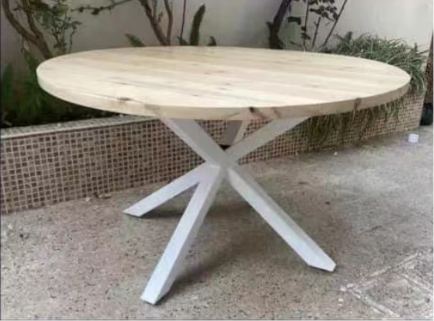 Muebles de comedor, mesa de centro para el hogar, marco de hierro, mesa de comedor redonda de madera, mesa de comedor de cocina de estilo Industrial
