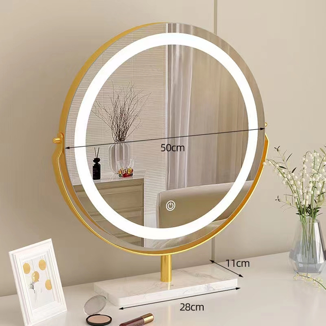 Espejo de maquillaje Led de mesa, espejo de maquillaje giratorio, espejo de maquillaje de escritorio Led con luz