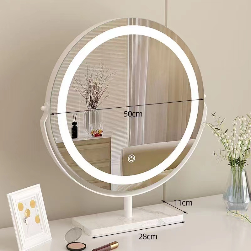 Espejo de maquillaje Led de mesa, espejo de maquillaje giratorio, espejo de maquillaje de escritorio Led con luz